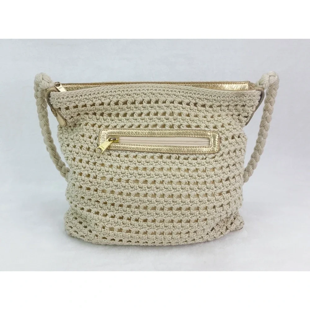 Luxy Woven Knit Bag Purse‎ Shoulder Bag Ivory Gold Cottagecore Vintage